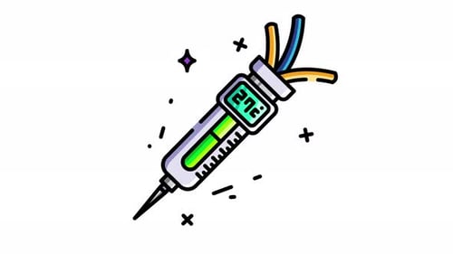 Animated Modern Tech Syringe Icon with Wires and Digital Display