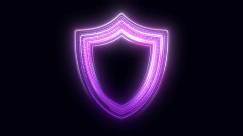 Neon Glowing Shield Icon for Digital Security
