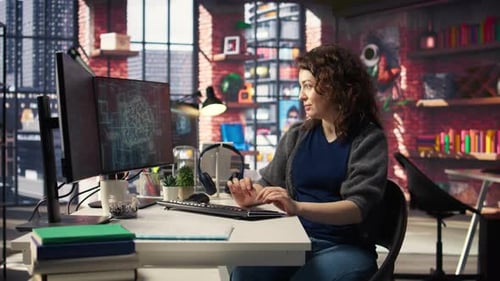 Female System Admin Doing Maintenance on AI Brain Pc Systems