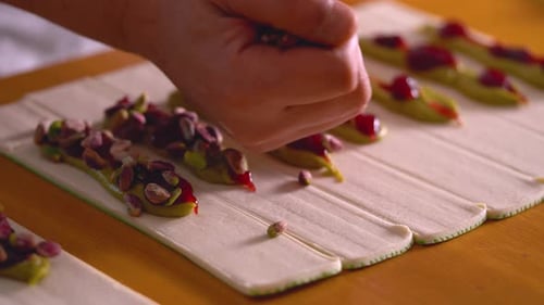 Adding Pistachios to Pastries for Dessert Food