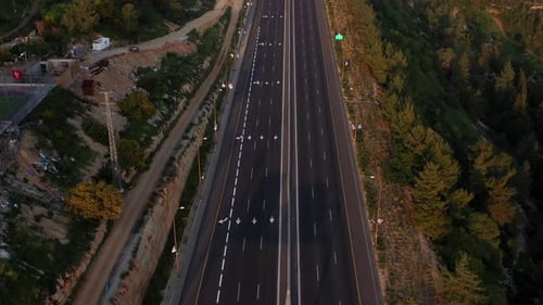 Tel aviv Jerusalem Highway 1 Limited traffic in coronavirus Lockdown- Aerial
