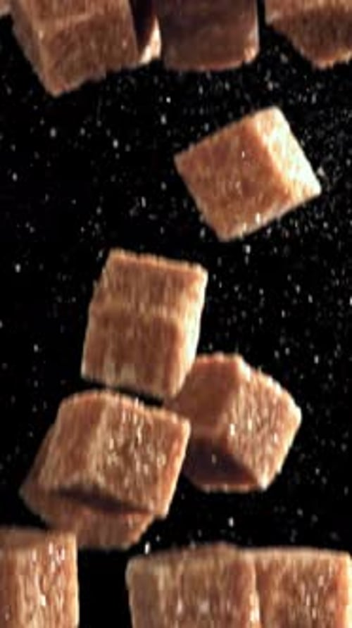 Cane Sugar Cubes Fall Down Filmed on a Highspeed Camera at 1000 Fps