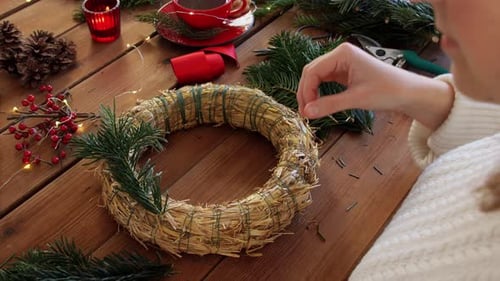 Winter Holidays, Diy and Hobby Concept - Close Up of Woman With