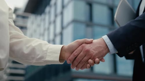 Close Up Multiethnic Business Partners Handshake in City Unknown Caucasian Man Client African