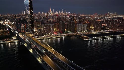 Night Scape of Manhattan Bridge At Brooklyn In New York United States.