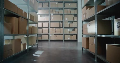 Installation de tri : stockage de la boutique en ligne avec commandes de commerce électronique dans des boîtes en carton
