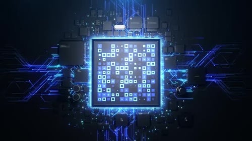 Futuristic CPU Processor Board with Glowing Data Flow Reveal