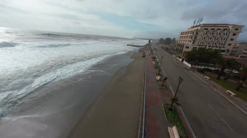 Coastal Erosion Aerial View of Damaged City Road