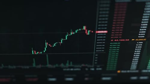 Gráfico del comercio de Bitcoin en la bolsa de criptomonedas con la evolución de los precios