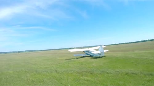 Airplane Riding Along Rural Runway Before the Takeoff Old Aircraft Heading Towards Airstrip for