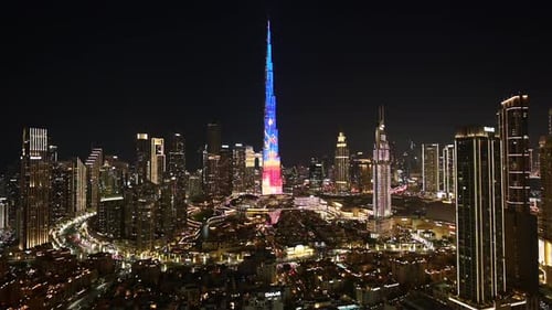 Dubai Skyline at Night with Burj Khalifa