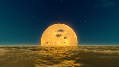 The Full Moon Rising From The Sea On The Night Of Mid Autumn Festival