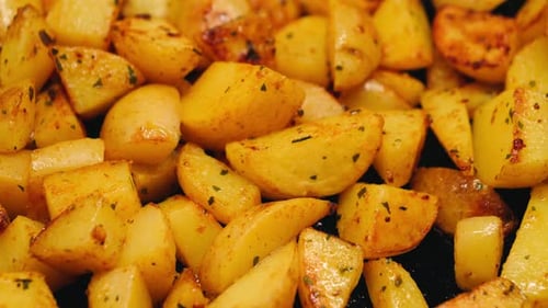 Golden Fried Potato Wedges Close-Up