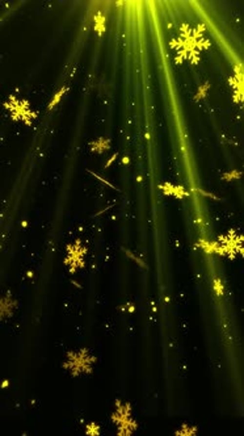 Festive Golden Snowflakes Falling with Sparkling Light Rays