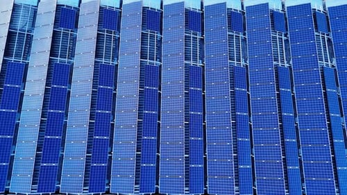 Modern building showing solar panel array