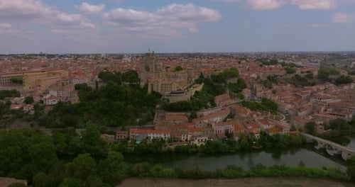 Aerial Around the City Beziers on a Sunny Day in Summer France