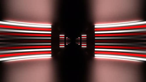 Fondo de pasillo igualado con círculo de neón rojo y blanco Vj Loop en 4K