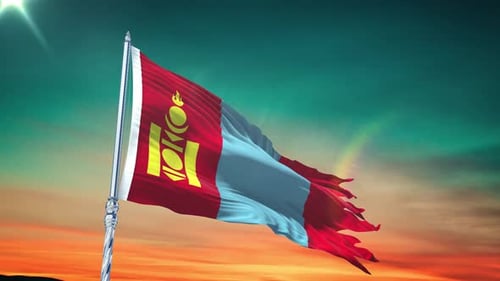 Waving Mongolian National Flag Realistic 3D Animation