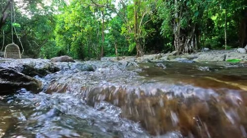 Clear green river in the forest. Humaira Bathing Pool. Vacation, travel, holiday, honeymoon concept.