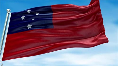 Samoa Flag Waving High with a Clear Sky Background