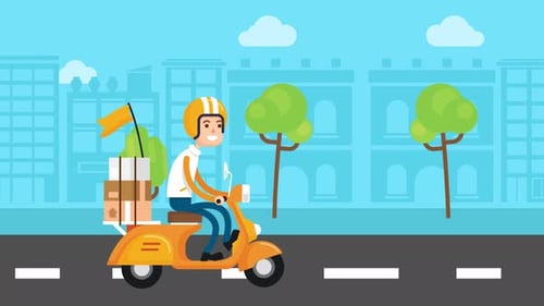 Happy Online Product Delivery Man Scooter Animation