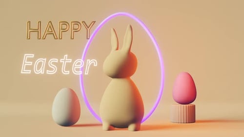 Modern Happy Easter Greeting with Stylized Bunny and Neon Ring