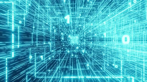 Cyberespace numérique bleu avec rendu 3D avec des nombres, des uns et des zéros fluides. Système binaire Big Data