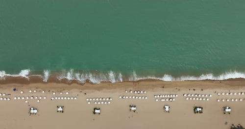 Overhead View Of Parasols Along The Beach In Fortaleza, Brazil. - aerial shot