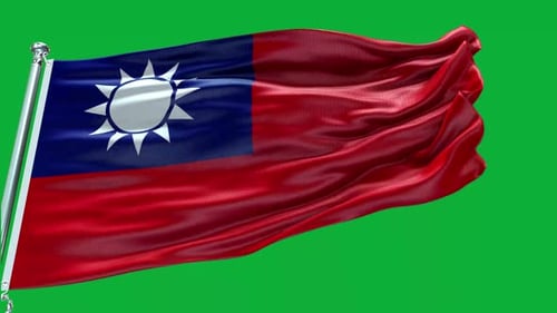 Realistic Waving Taiwan Flag on Green Screen Loop