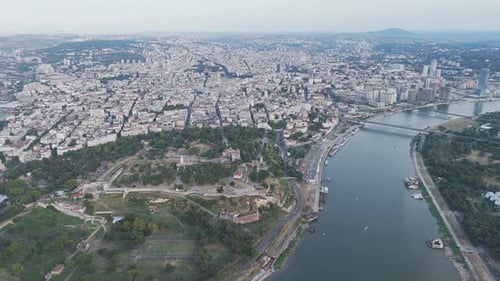Travel and European Capitals Concept Aerial View of the Center of Belgrade Kalemegndan Park and View