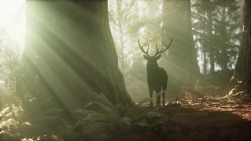 Beaux cerfs dans la forêt avec des lumières incroyables le matin