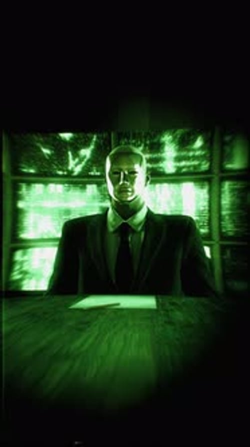 Digital Robot with Retro Glitch Effect on Green Monitor