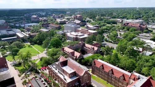 aerial orbit over florida state university campus in tallahassee florida
