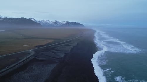 Drone Shot of Nordic Black Sand Beach