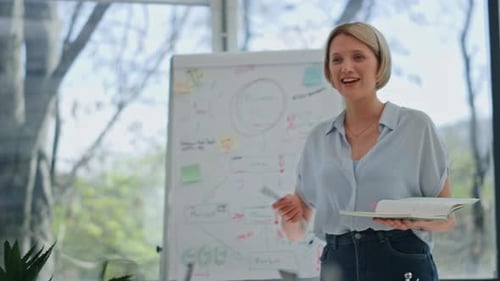 Gesturing Mentor Explaining Strategy Office Seminar Closeup Coach Presentation