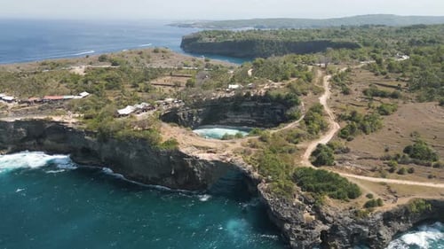 Aerial view of Broken Beach in Nusa Penida island, Indonesia