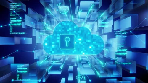 Futuristic Cloud Data Security Technology Animation