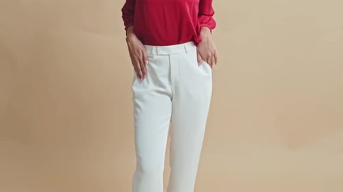 Asian Model in Classic Outfit Posing in Studio