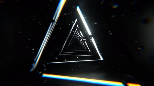 Couloir triangulaire abstrait blanc avec fond de sphères en lévitation Vj Loop I 4K
