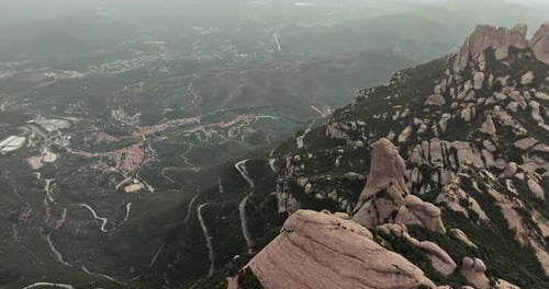 Aerial Landscape View of Montserrat Mountain in Catalonia Barcelona