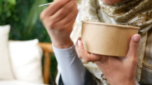 Close-up of Salad Bowl Being Eaten