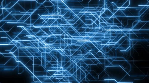 Futuristic Digital Circuit Board Data Flow Background Animation