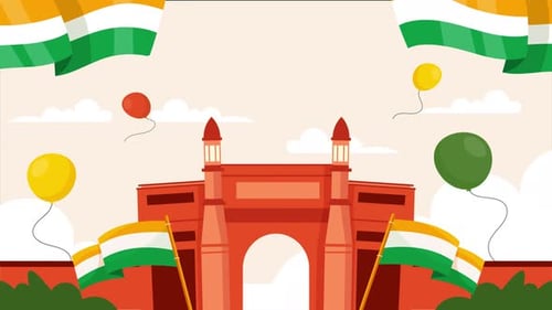 Indian Flags and Monument Flat Design Celebration Background
