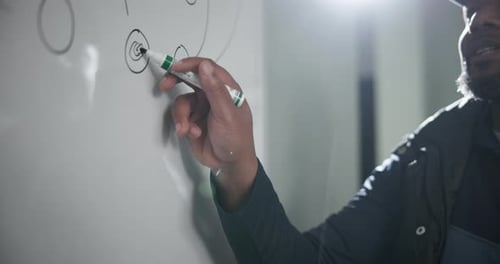 Man, football coach and writing with whiteboard for game plan, strategy or discussion on formation