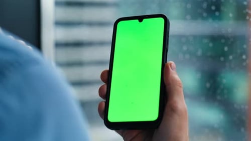 Hand Uses Phone with Green Screen Background