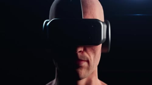 vr-Technologie. Animationsporträt eines Mannes in einem VR-Helm