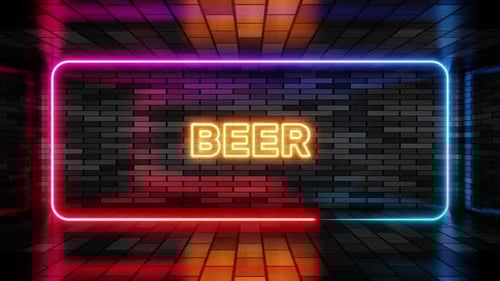 Neon Light Frame with Text Reveal on Brick Wall