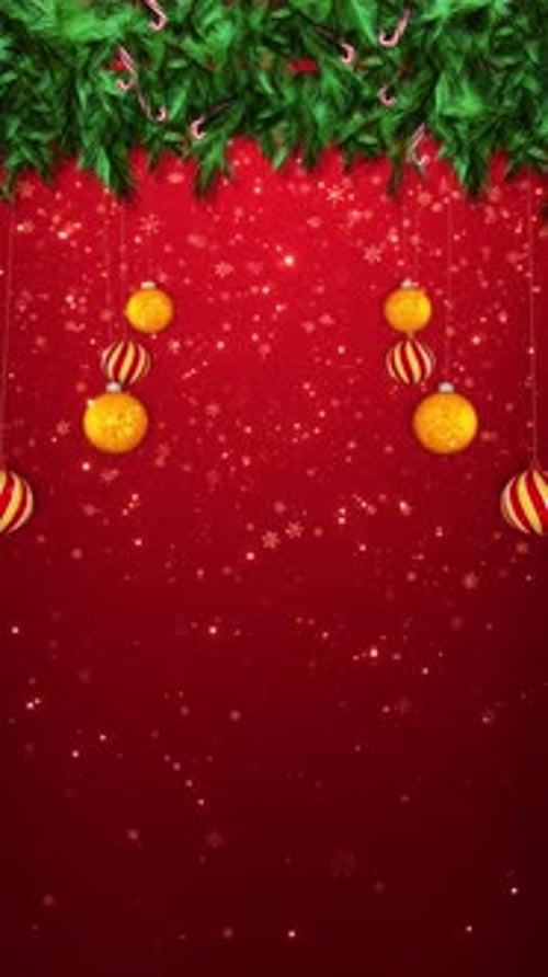 Christmas Decorations and Falling Snowflakes Vertical Background
