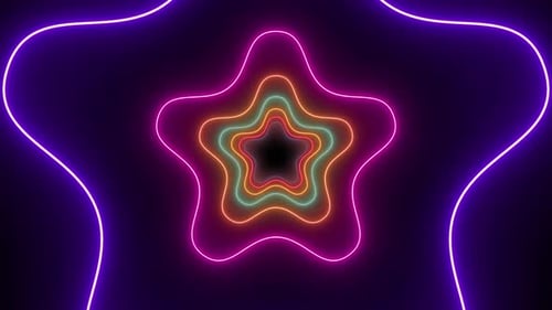 Glowing Colorful Neon Stars Tunnel Abstract Background Seamless Loop