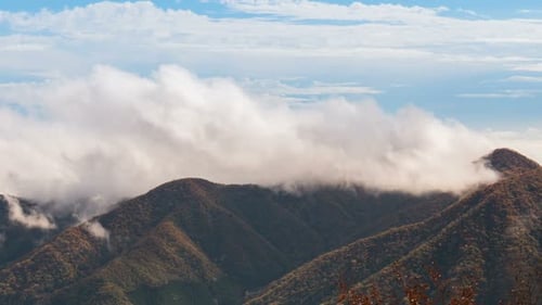 Moving Fog On Autumn Mountain